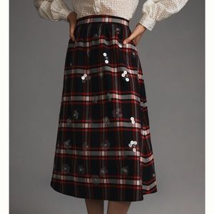 Anthropologie Maeve embellished plaid midi skirt.